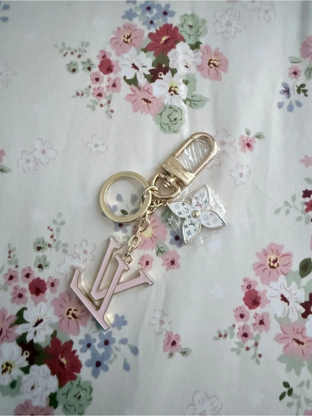 Pink and Gold Flower Keychain Charm